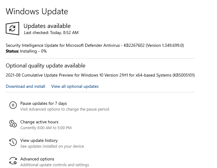 sometimes. windows update installation stuck at 0