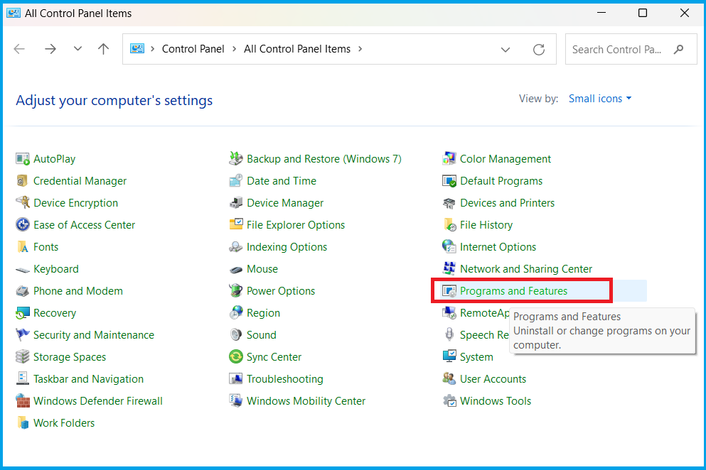 Control Panel features
