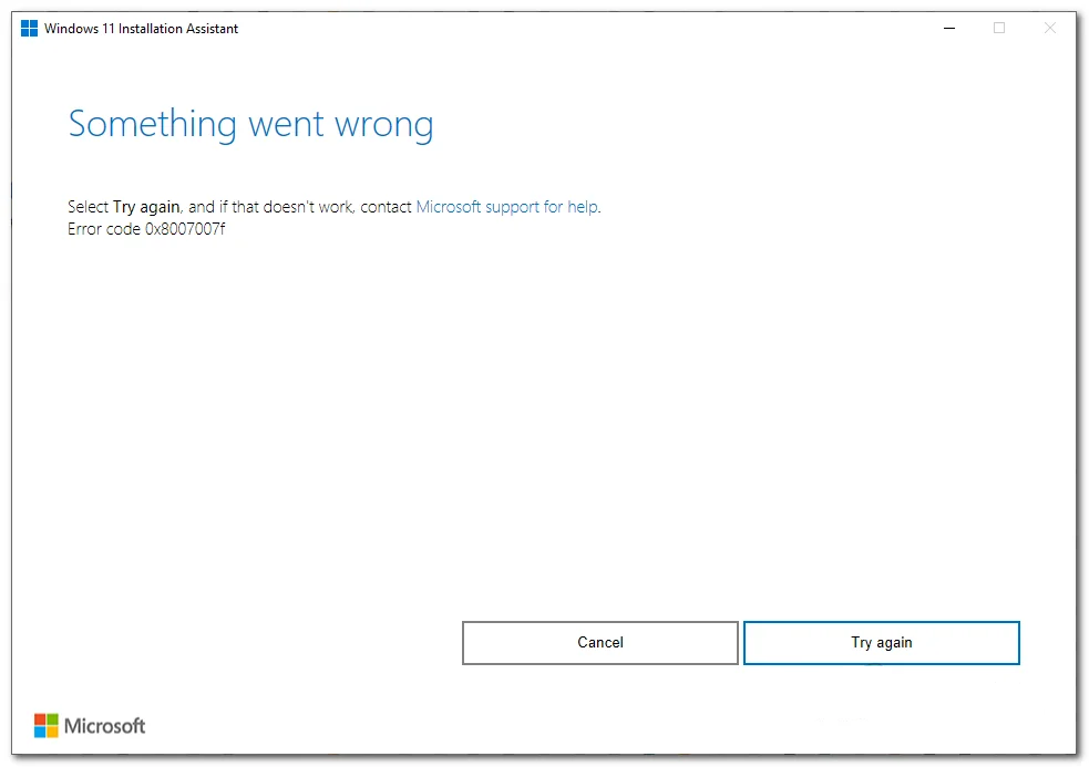 Error Code 0x8007007f