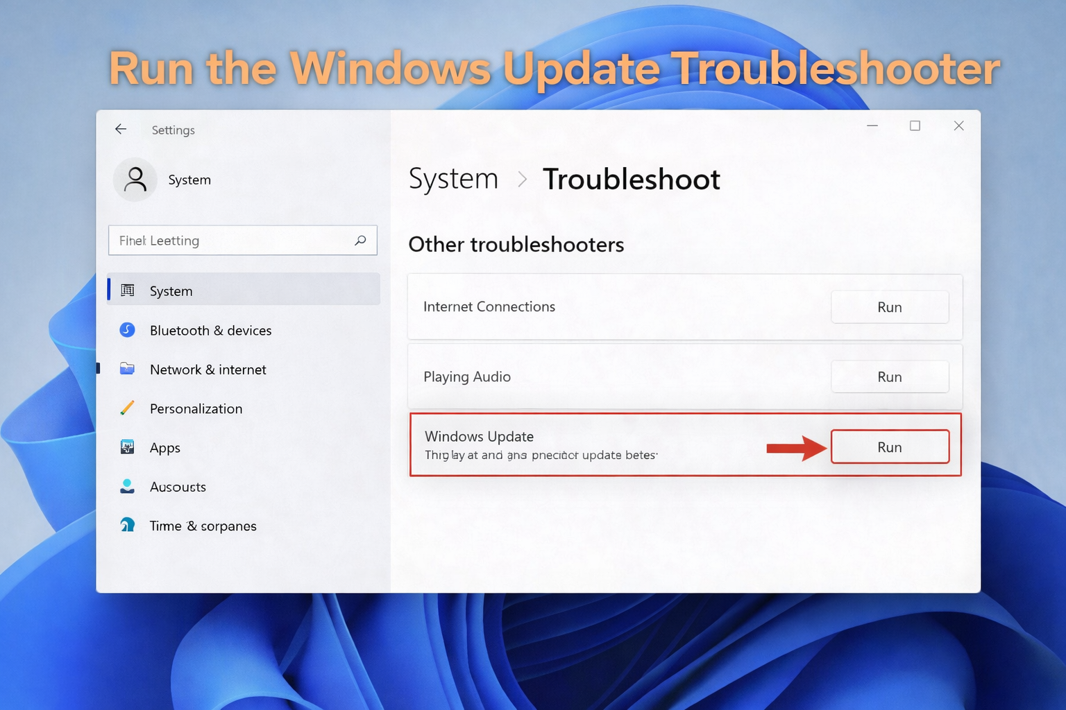 Running Windows Update troubleshooter in Windows settings